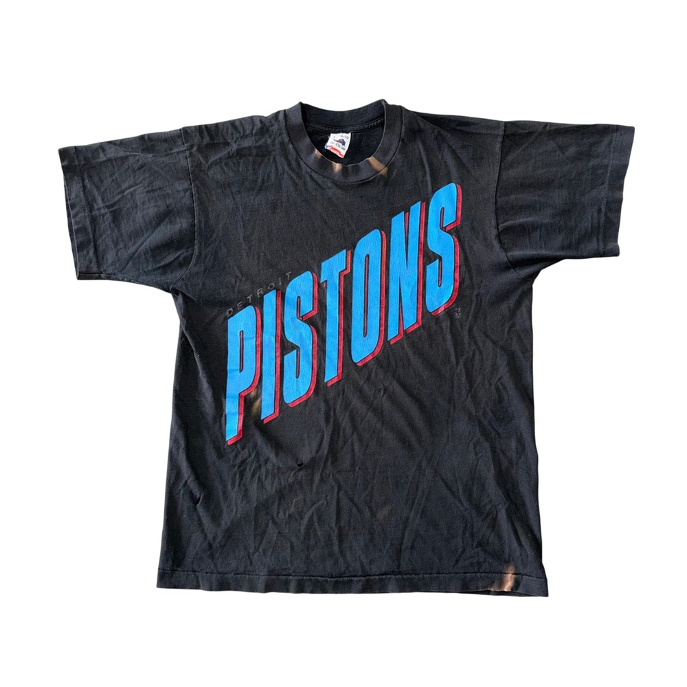 Fruit of the Loom Detroit Pistons T-Shirt Mens L Black Fair Distressed‎ 90s NBA